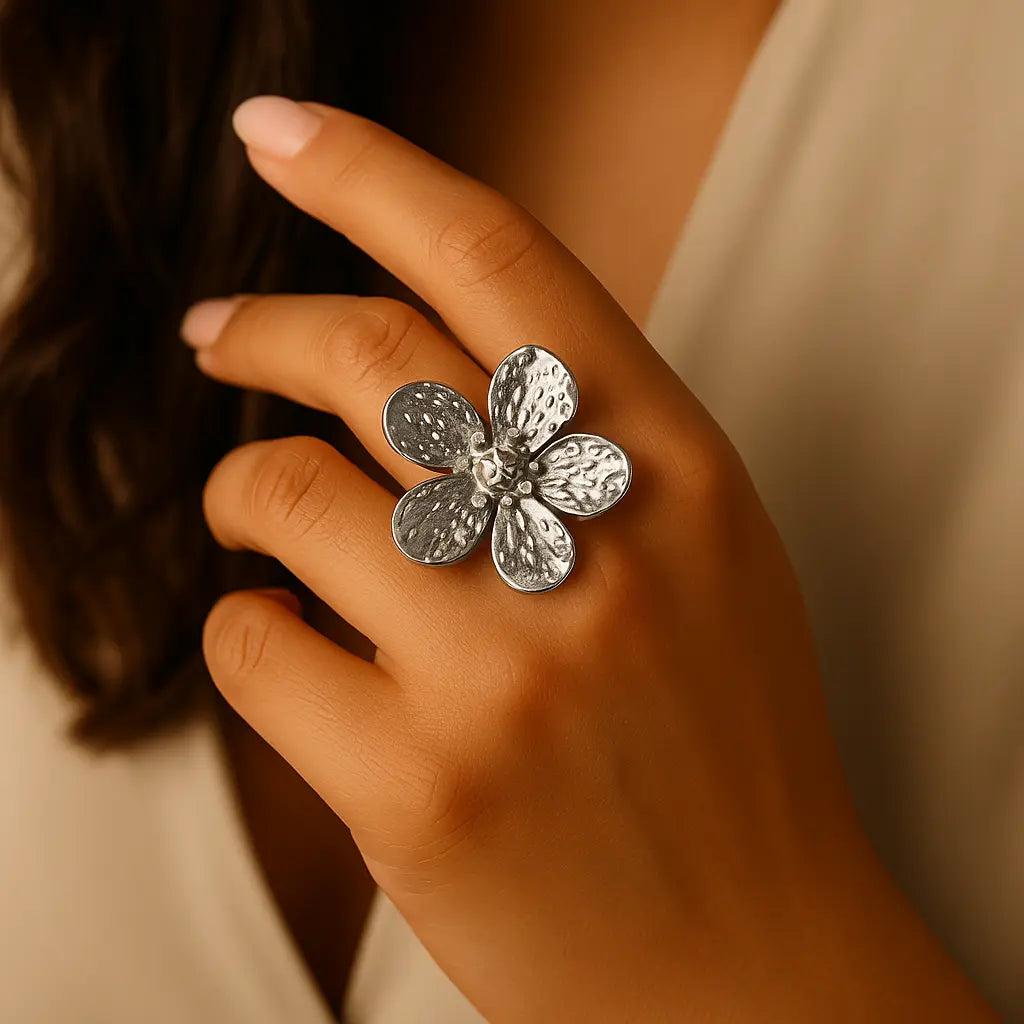 Bague Fleur Jade- argentée ou dorée - Harmony & Senteur