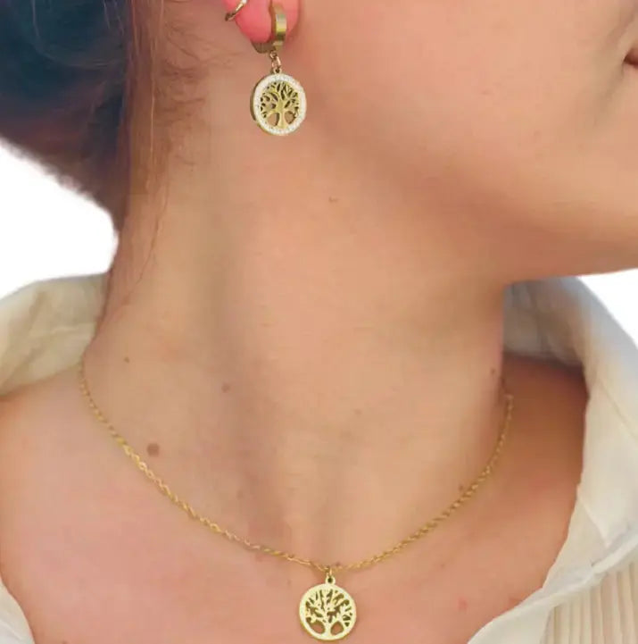 Boucles d'oreilles Arbre de vie - dorées et cristaux blancs - Harmony & Senteur