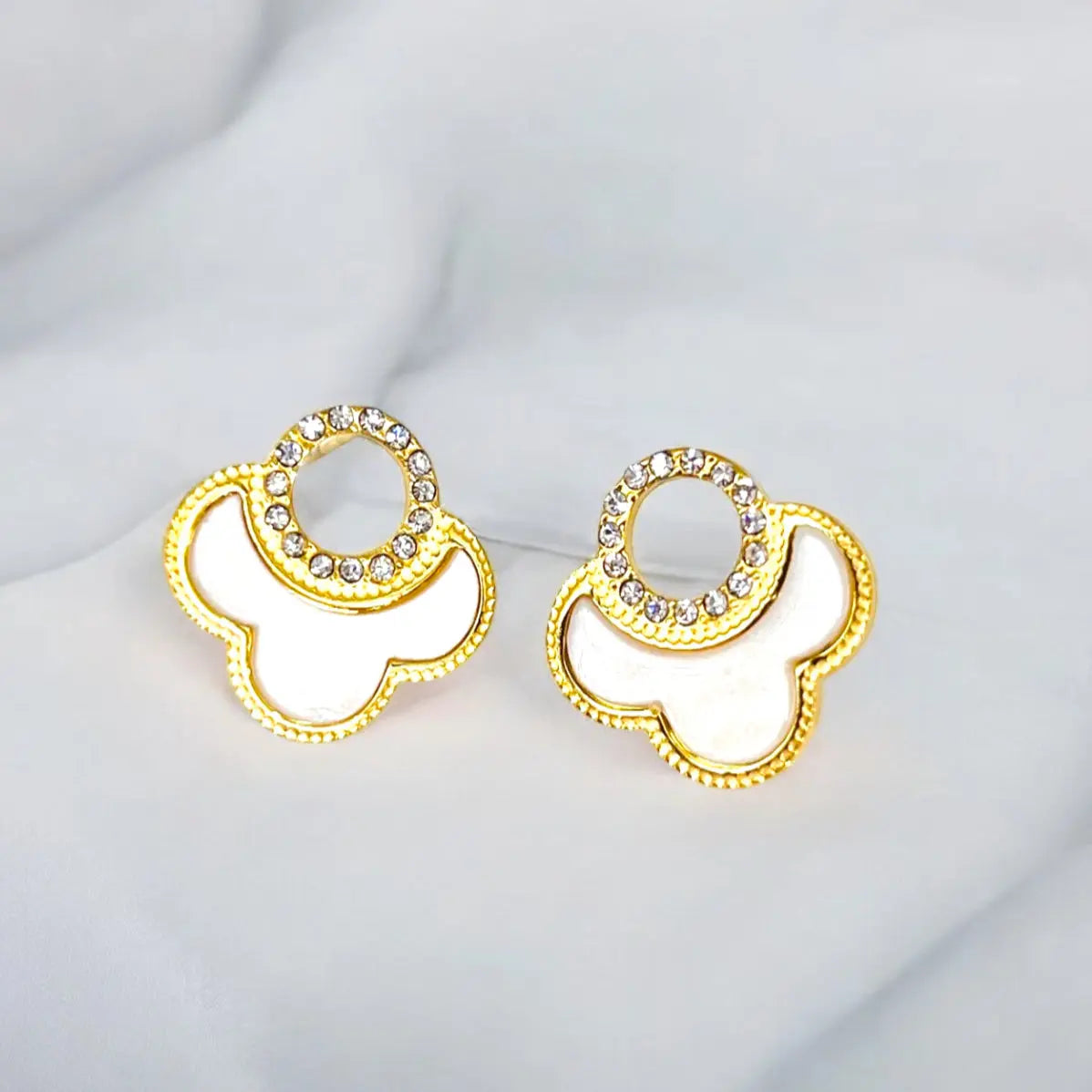 Boucles d'oreilles Éclat Jade-dorées et cristaux - Harmony & Senteur