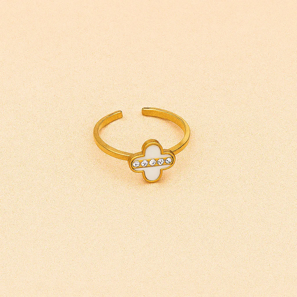Bague Trèfle Éclat – dorée & cristaux blancs