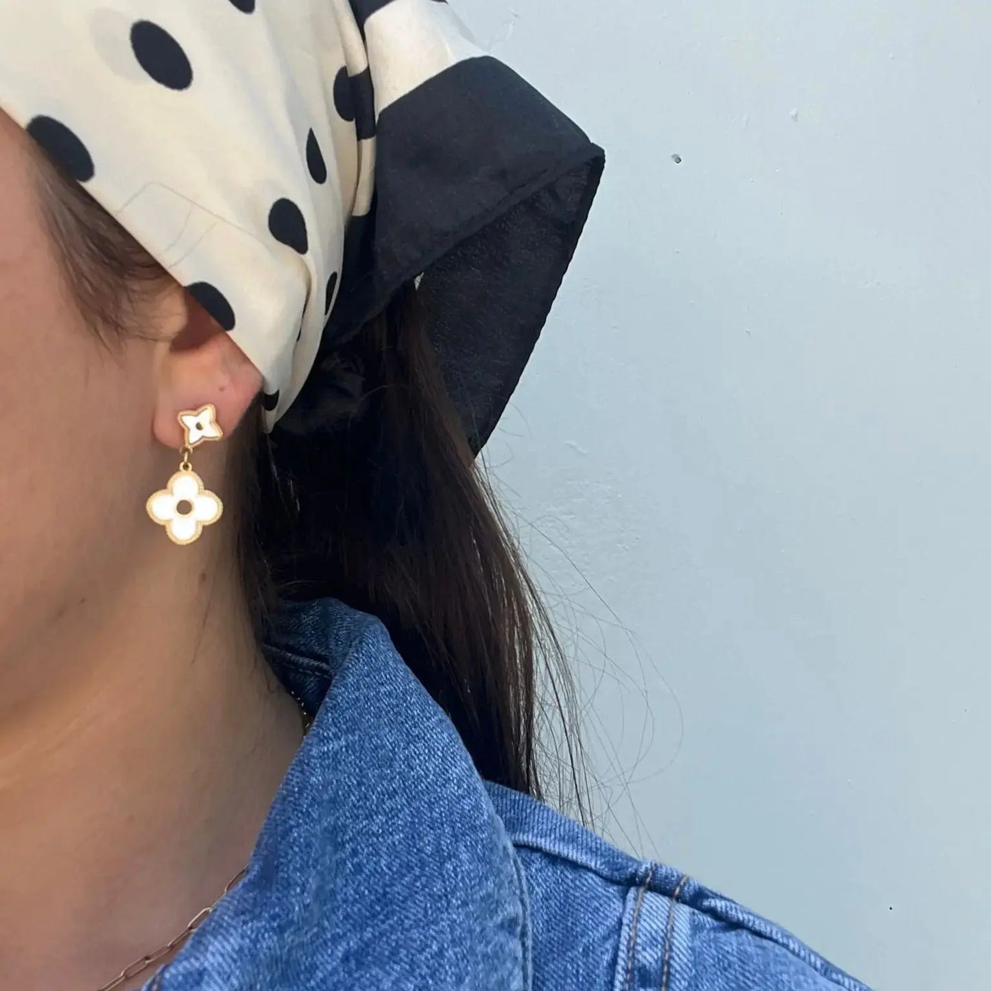 Boucles d'oreilles  Trèfle Jade – dorées, nacre - Harmony & Senteur