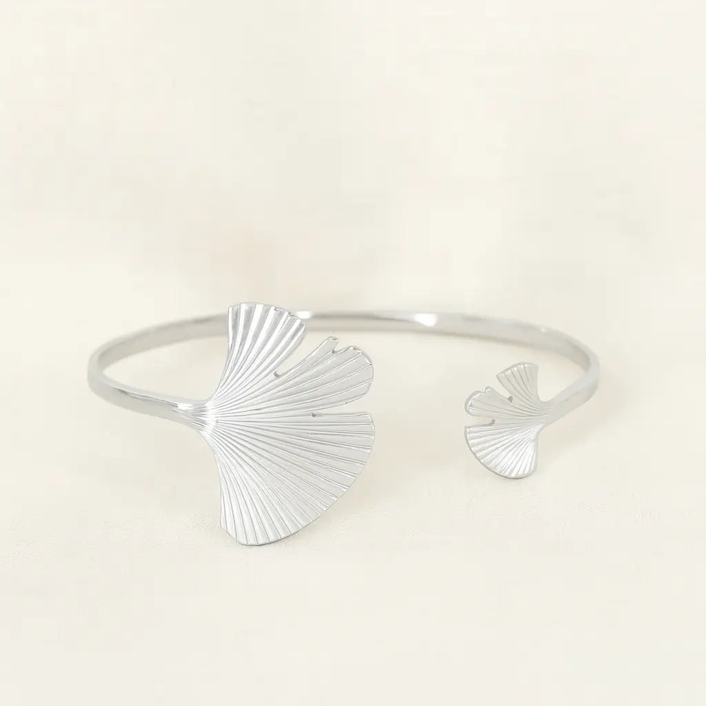 Bracelet Ginkgo – Jonc feuille doré ou argenté - Harmony & Senteur