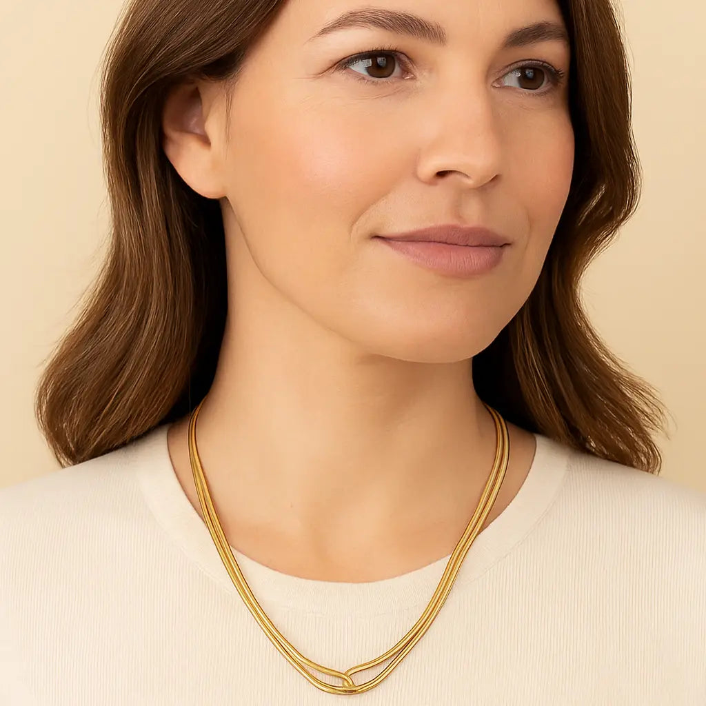 Collier doré double chaîne Cylia – Acier inoxydable - Harmony & Senteur