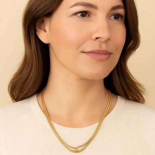 Collier double chaîne dorée Cylia – Acier inoxydable