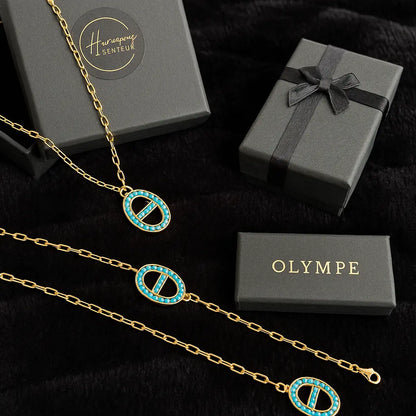 Collier Olympe- Bijou en acier inoxydable doré -Pierres fines bleues ou blanches Harmony & Senteur