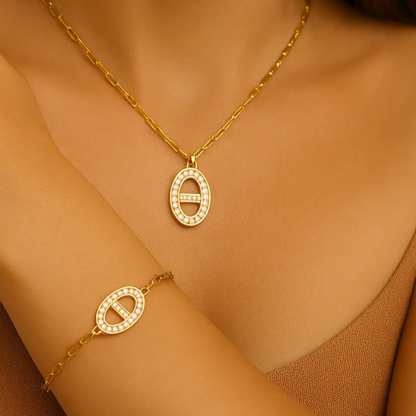 Collier Olympe- Bijou en acier inoxydable doré -Pierres fines bleues ou blanches Harmony & Senteur