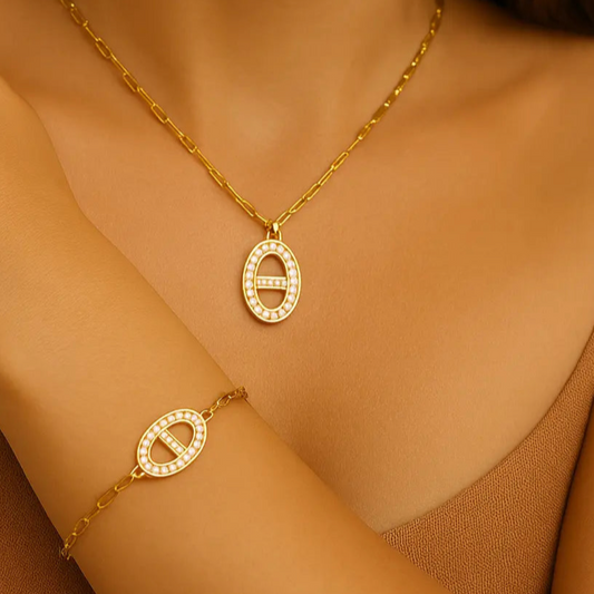 Collier Olympe- Bijou en acier inoxydable doré -Pierres fines bleues ou blanches Harmony & Senteur