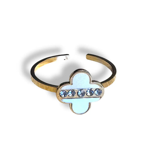 Bague Trèfle Éclat – dorée & cristaux blancs Harmony & Senteur