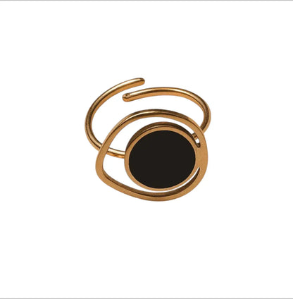 Bague Inès- doré et pierre noire Harmony & Senteur