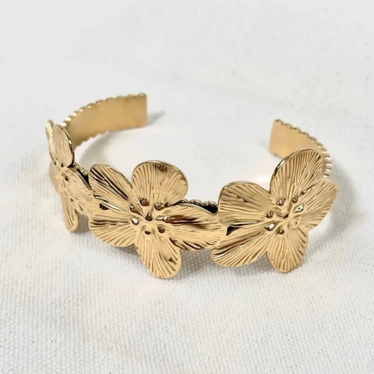 Bracelet Fleur Éternelle – doré, fleurs sculptées - Harmony & Senteur