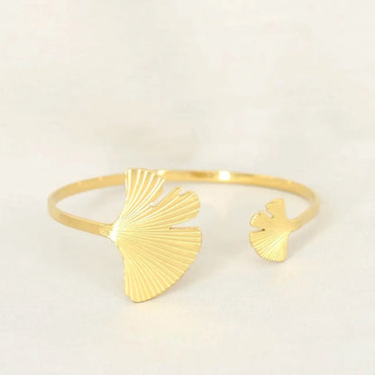 Bracelet Ginkgo – Jonc feuille doré ou argenté - Harmony & Senteur