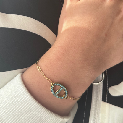 Bracelet Olympe – doré, perles bleues - Harmony & Senteur