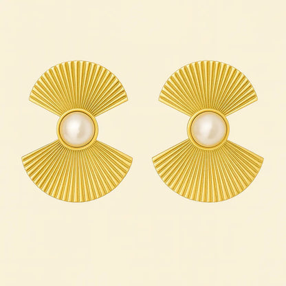 boucles d'oreilles en acier inoxydable doré et une pierre nacre