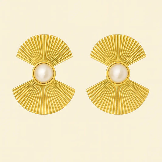 boucles d'oreilles en acier inoxydable doré et une pierre nacre