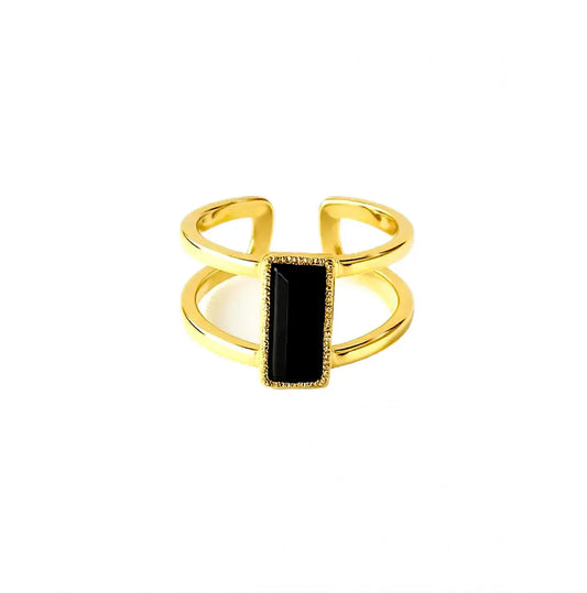 Bague Nocturna-dorée avec pierre noir onyx Harmony & Senteur